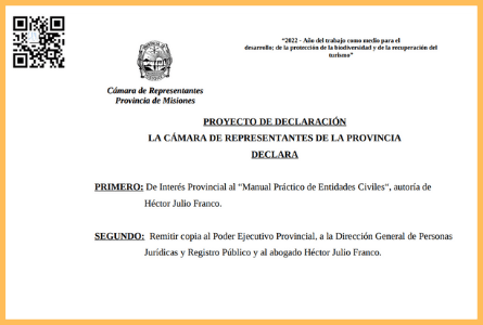 Declaración de Interés Provincial el "Manual Práctico de Entidades Civiles", del autor Héctor Julio Franco.